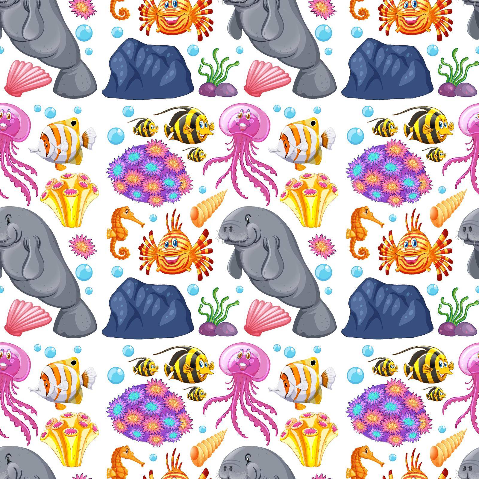 Seamless background design with sea creatures and coral illustration