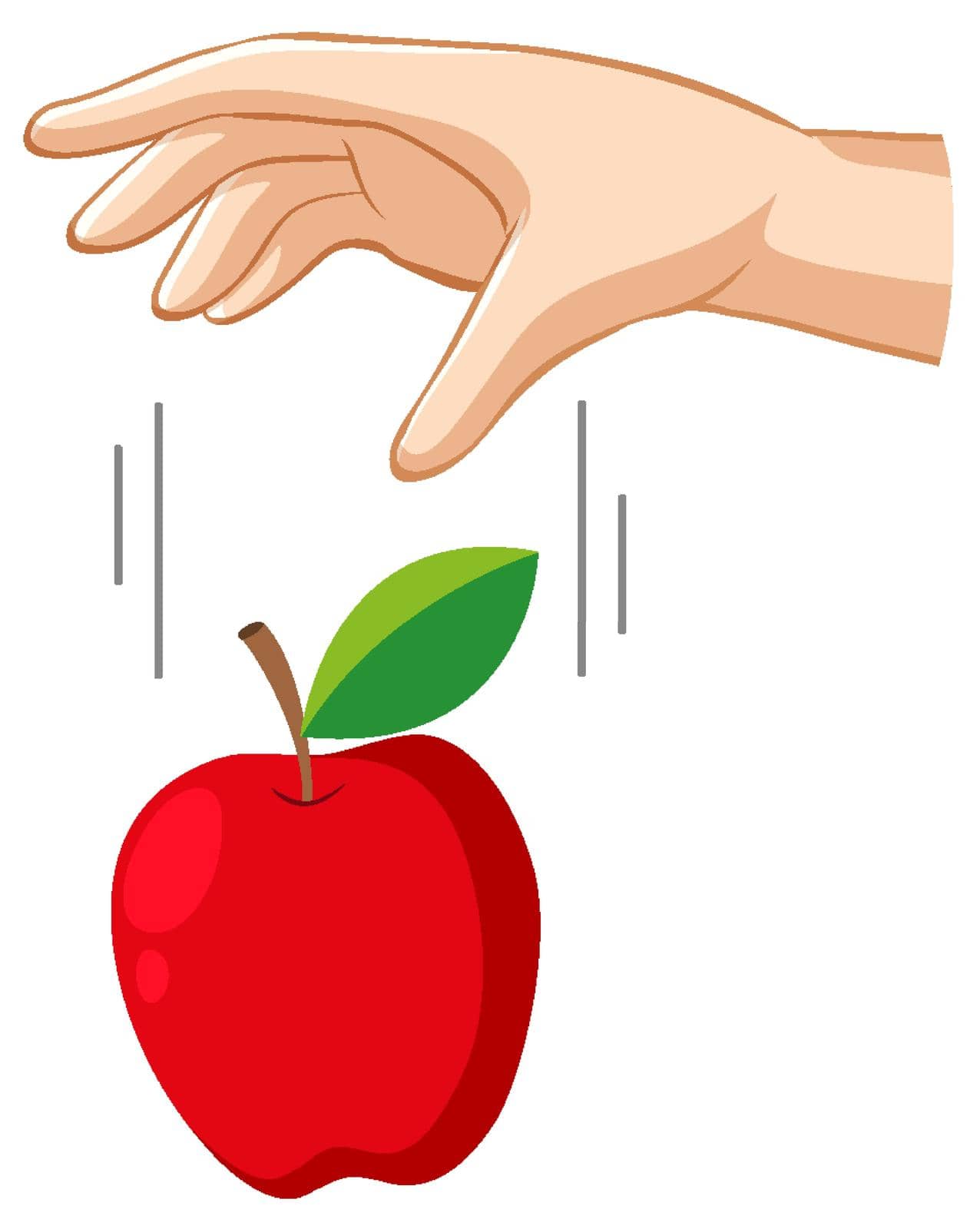 Hand dropping an apple for gravity experiment illustration