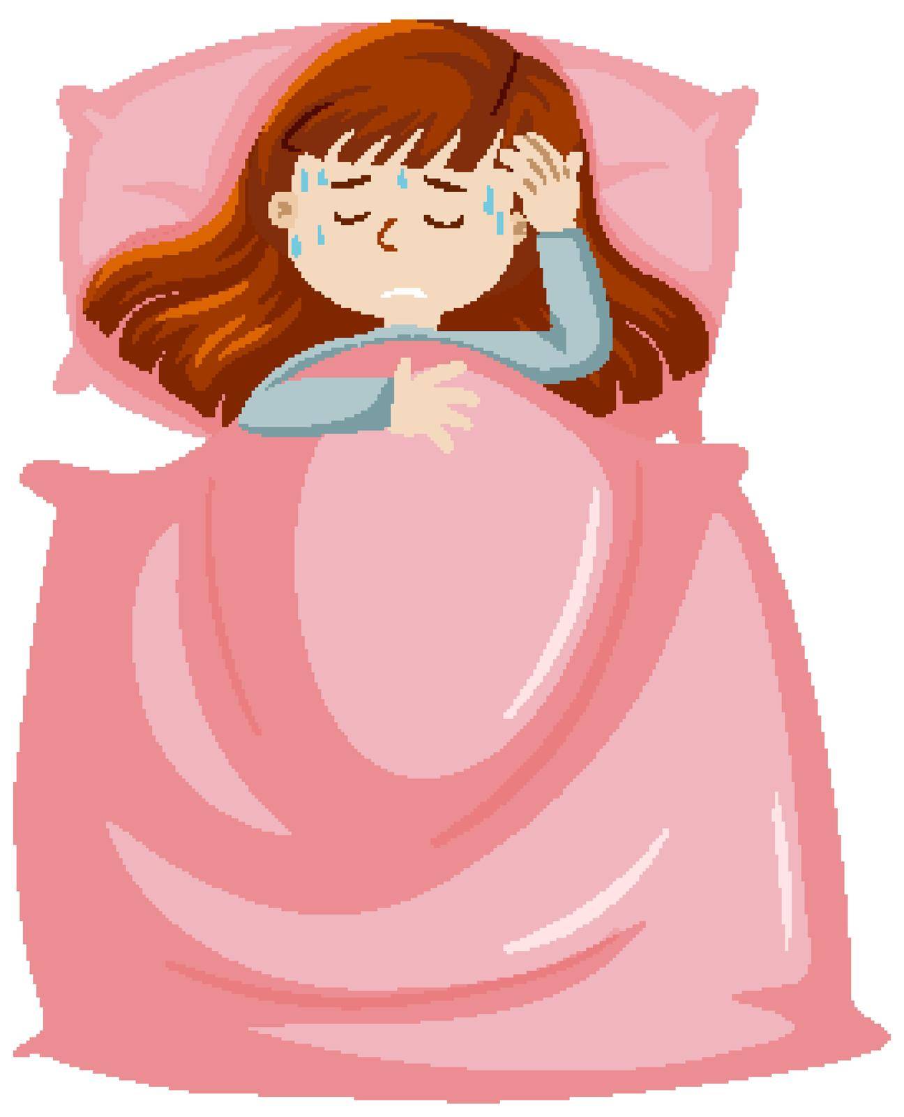Sick woman resting in bed illustration
