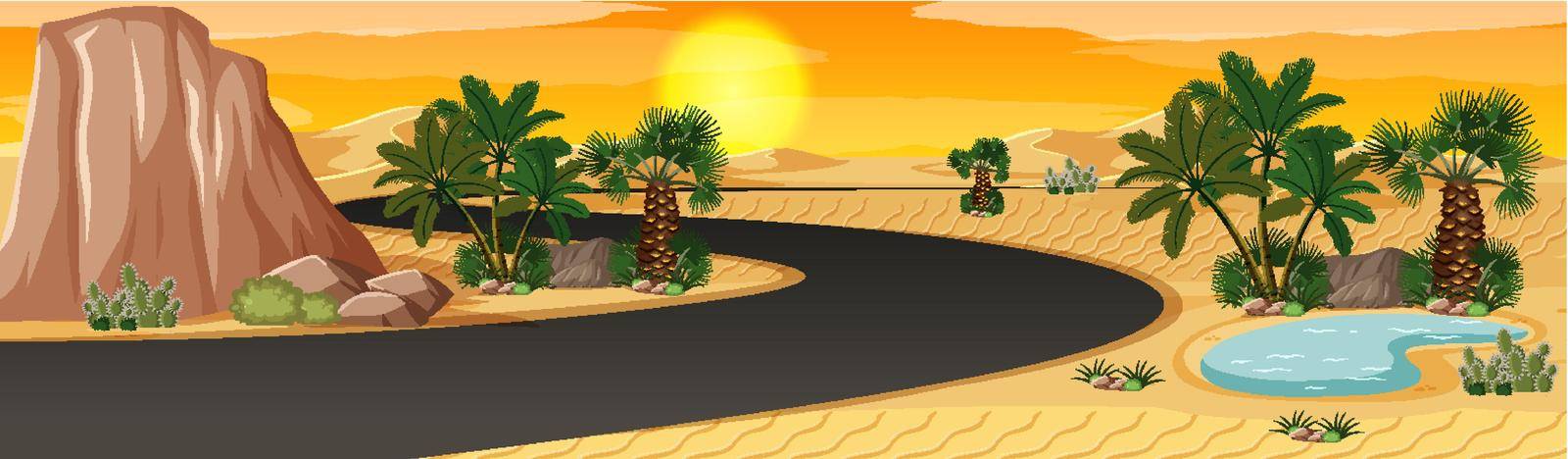 Desert oasis with palms nature landscape scene illustration