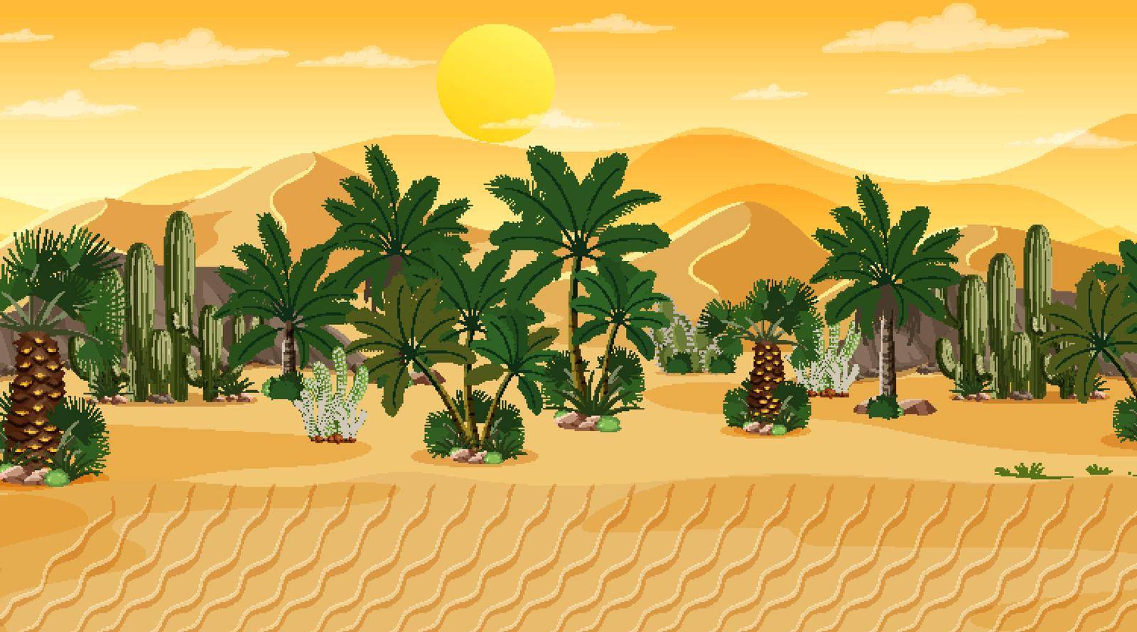 Desert forest landscape at sunset scene with oasis by iimages