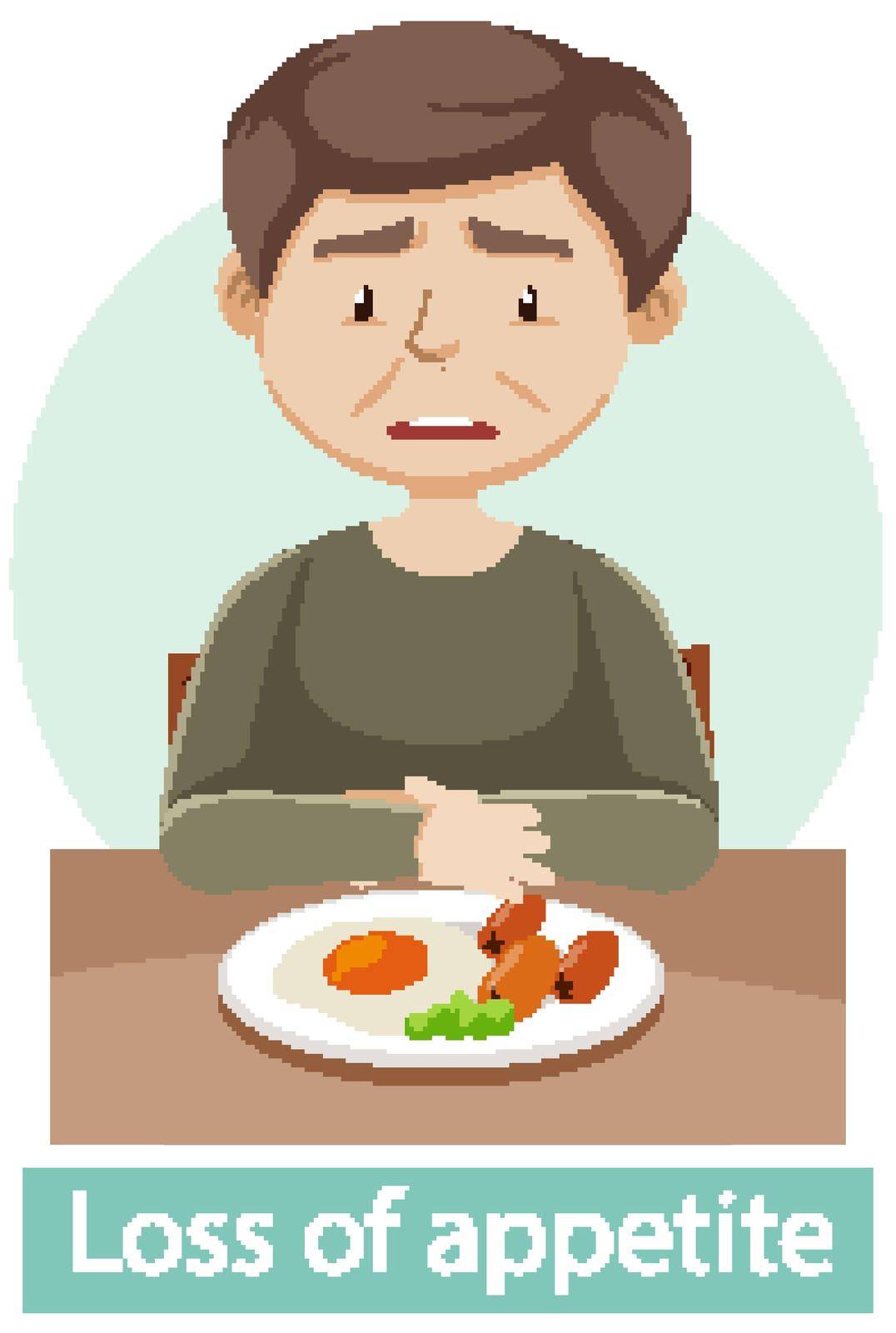 Cartoon character with loss of appetite symptoms illustration