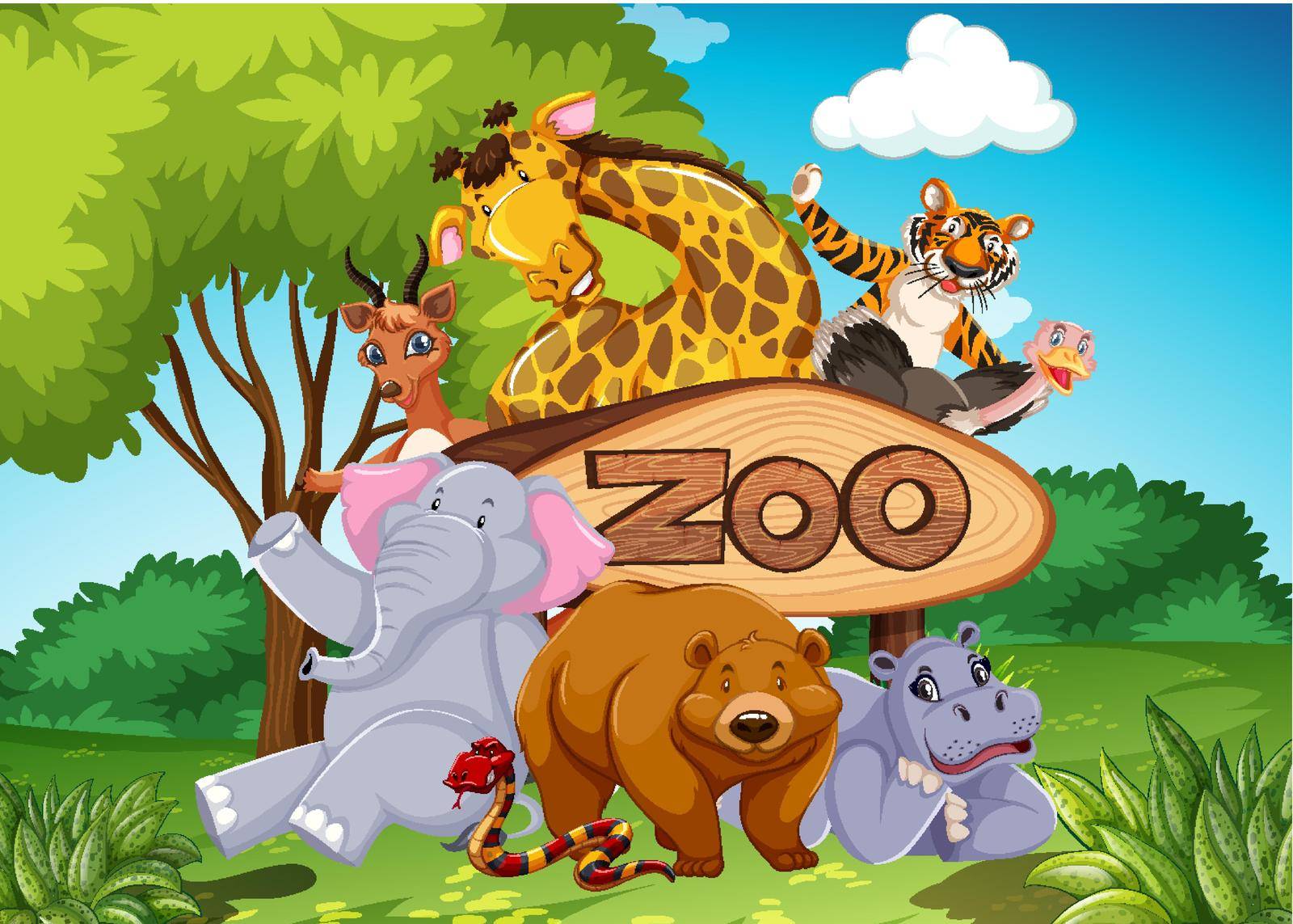 Zoo animals in the wild nature background by iimages