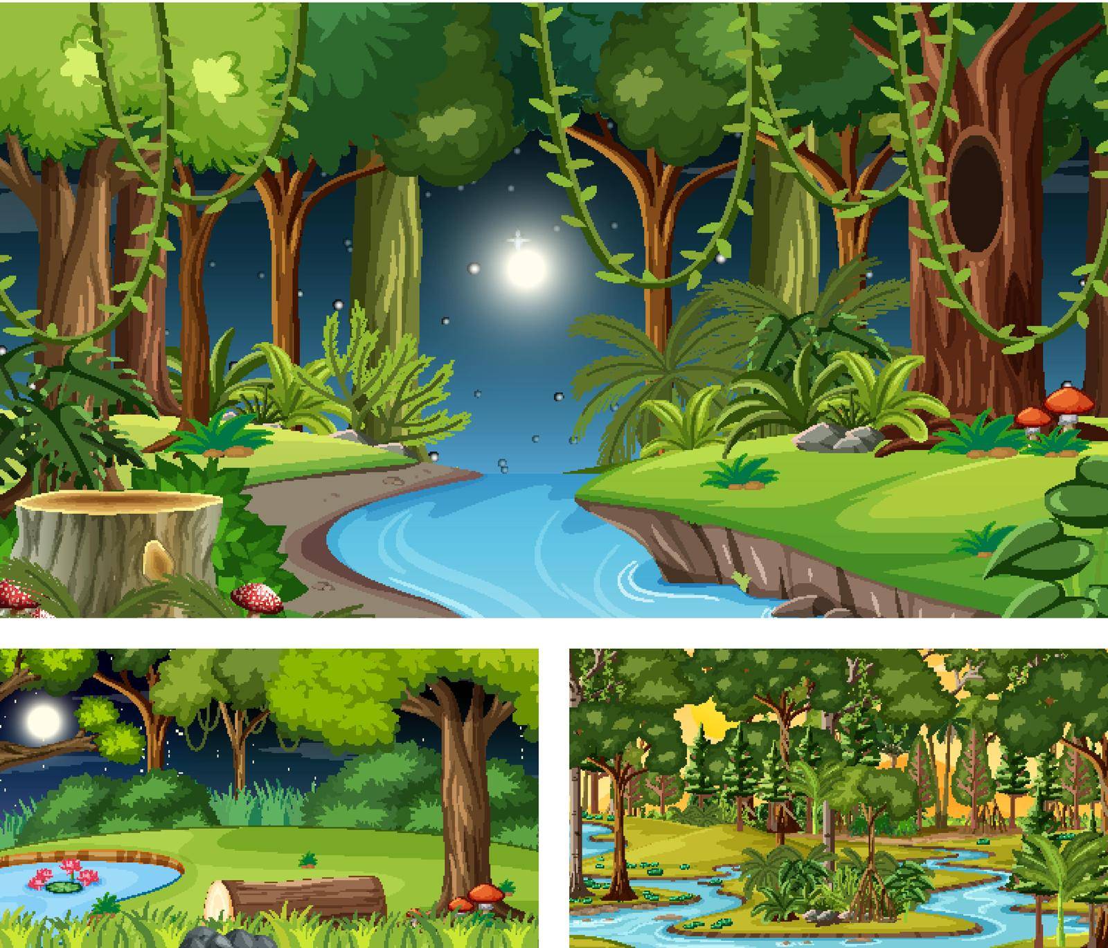 Different nature horizontal scenes illustration