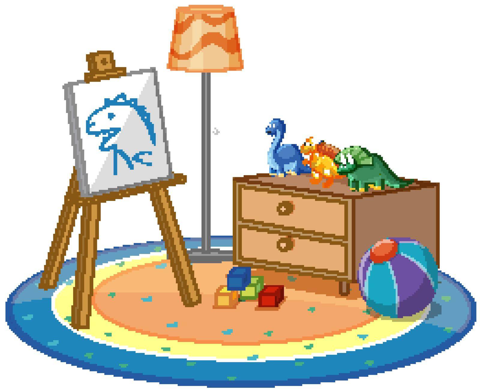 Canvas and many toys on the carpet illustration