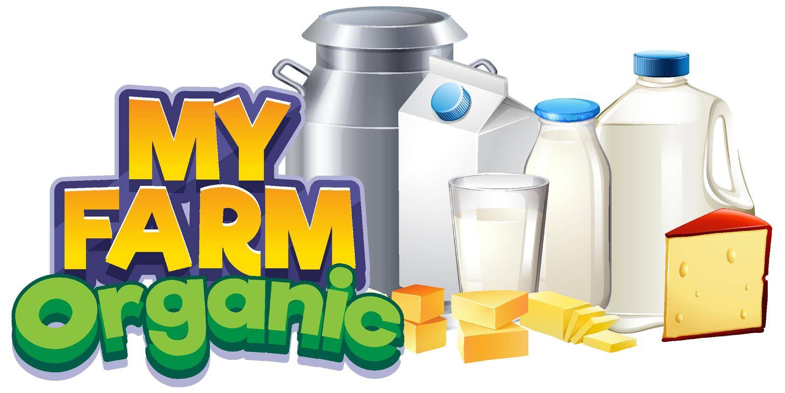 Font design for word my farm with fresh dairy products by iimages