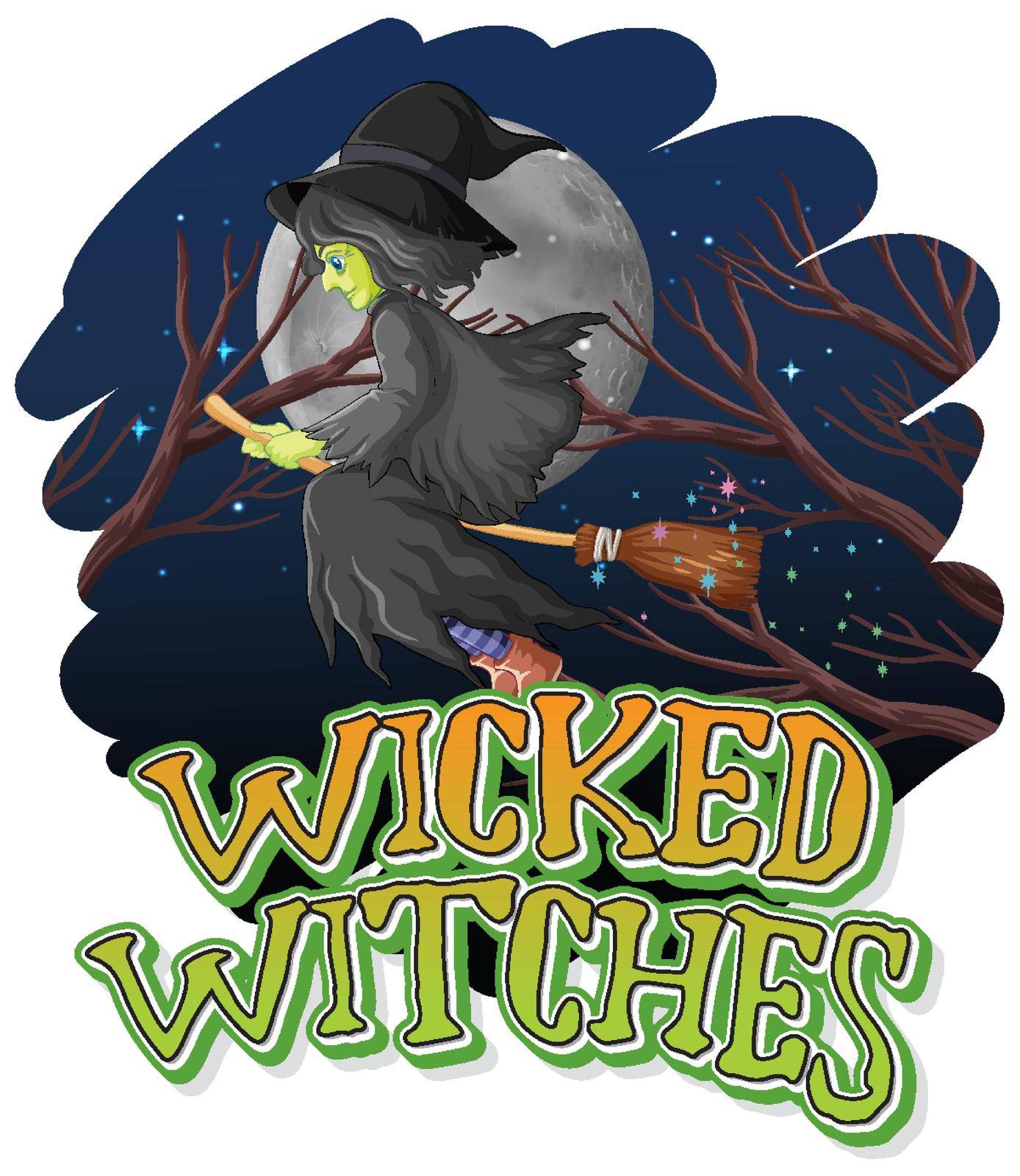 Wicked witches on night background illustration