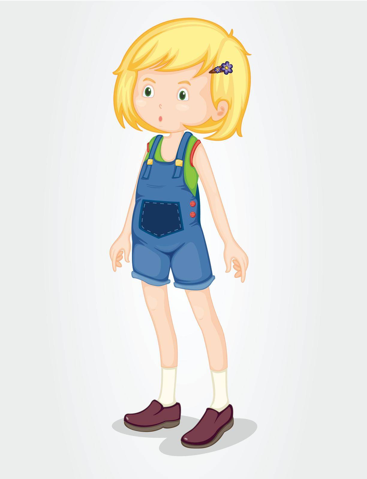 Illustration of a young girl wearing overalls