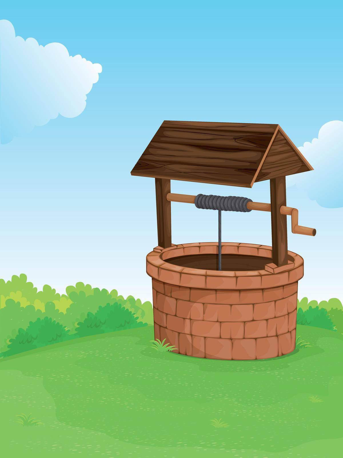 Illustration of a well on a hill