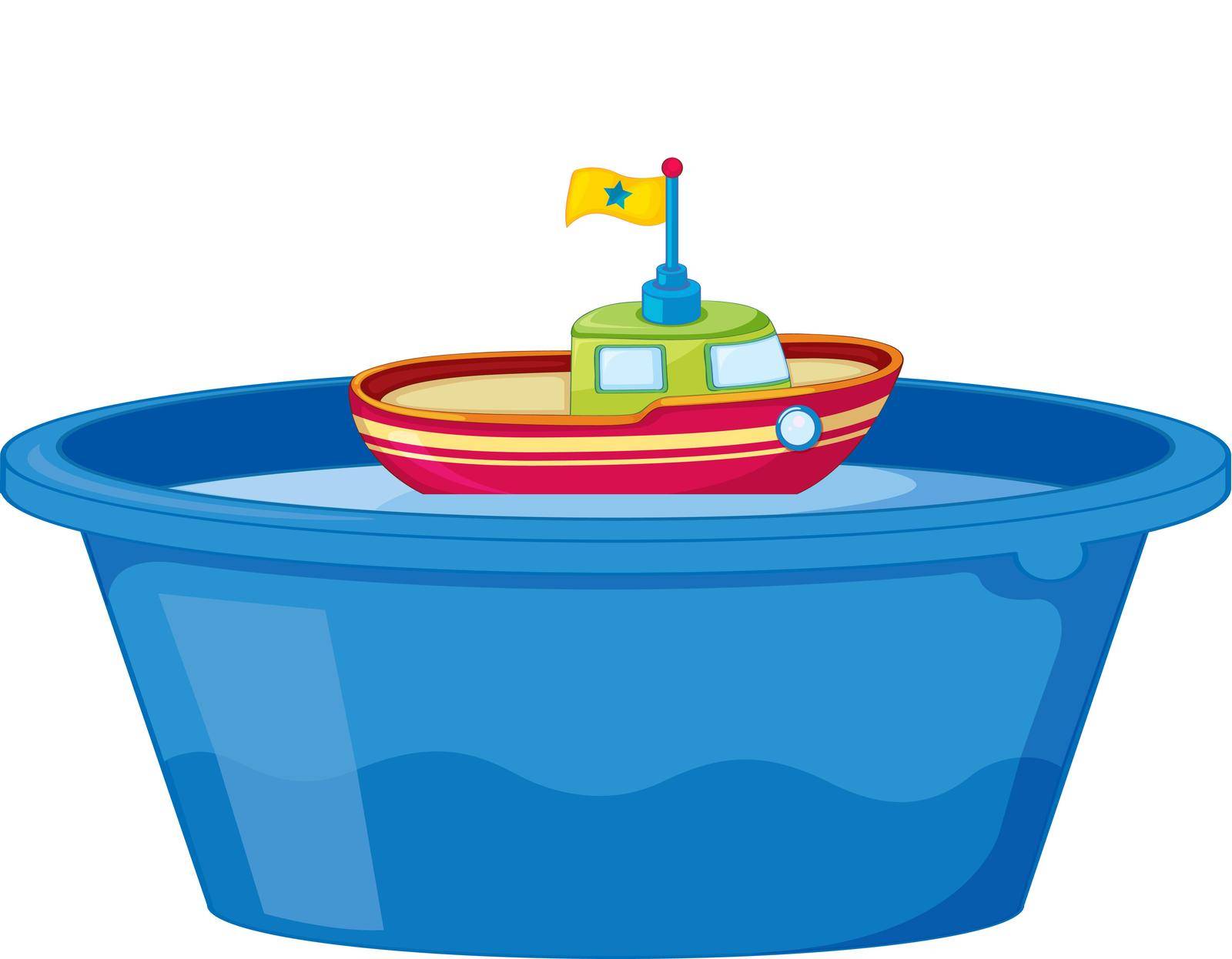 Illustration of a toy boat in tub of water
