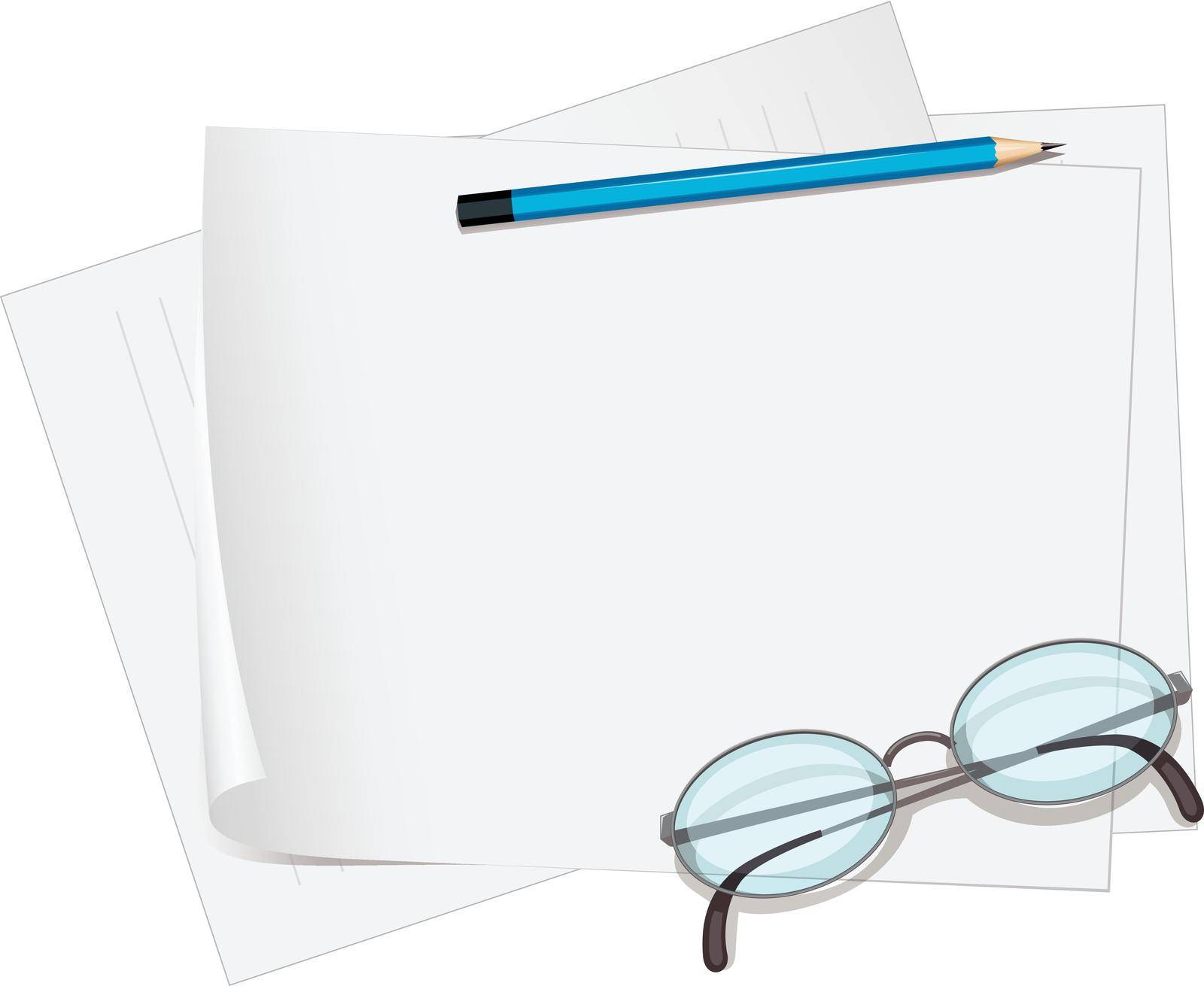 Illustration of glasses and paper on white