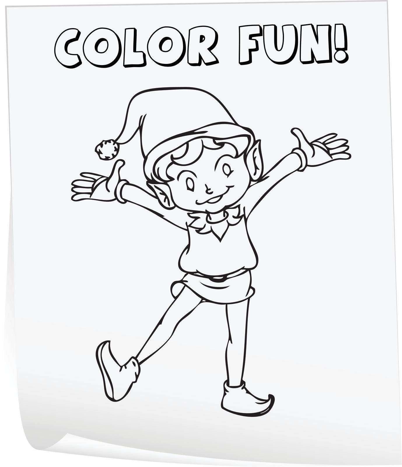 Illustration of a colouring worksheet (elf)