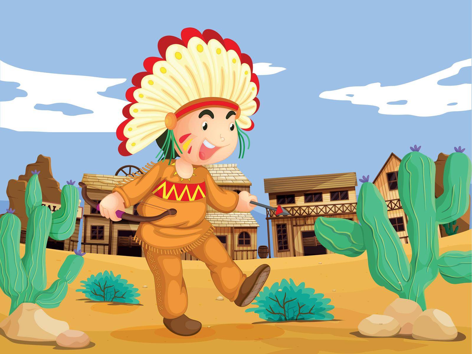 Illustration of an american indian in the wild west