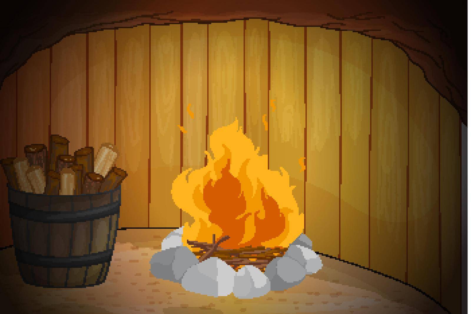 Illustration of fire in a dark den