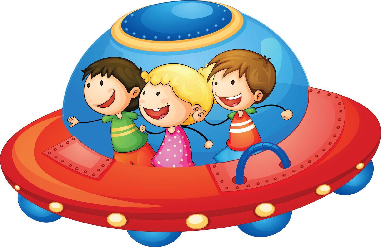 illustration of a kids in spaceship on white background