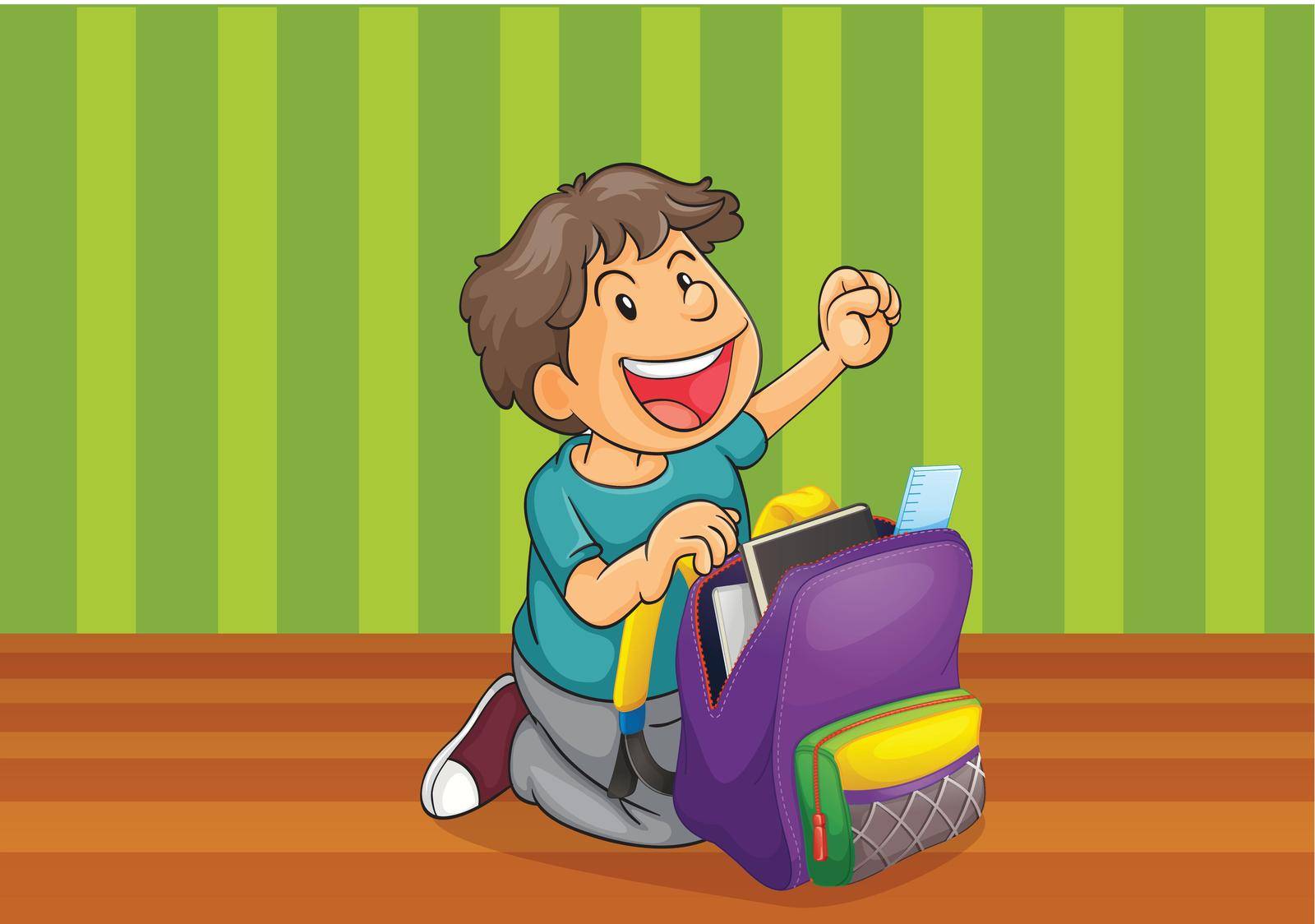 illustration of a boy with school bag
