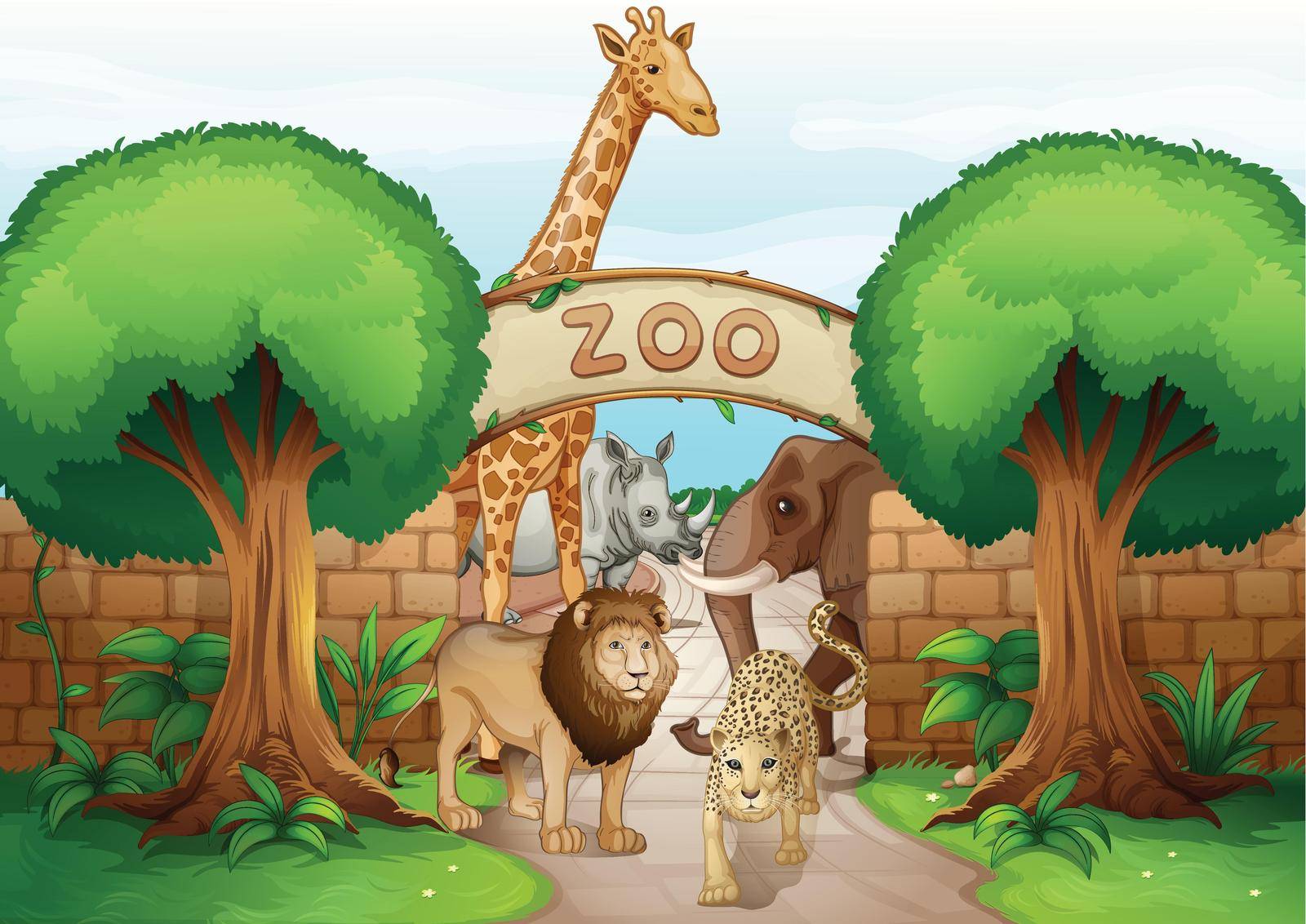 illustration of a zoo and the animals in a beautiful nature