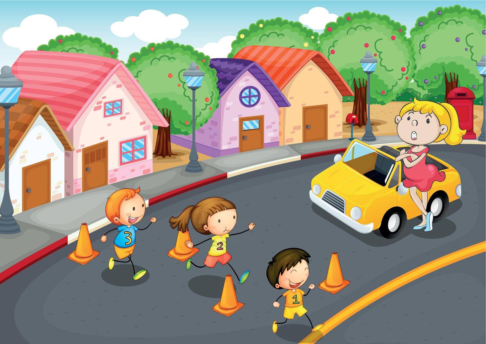 illustration of a kids crossing on road