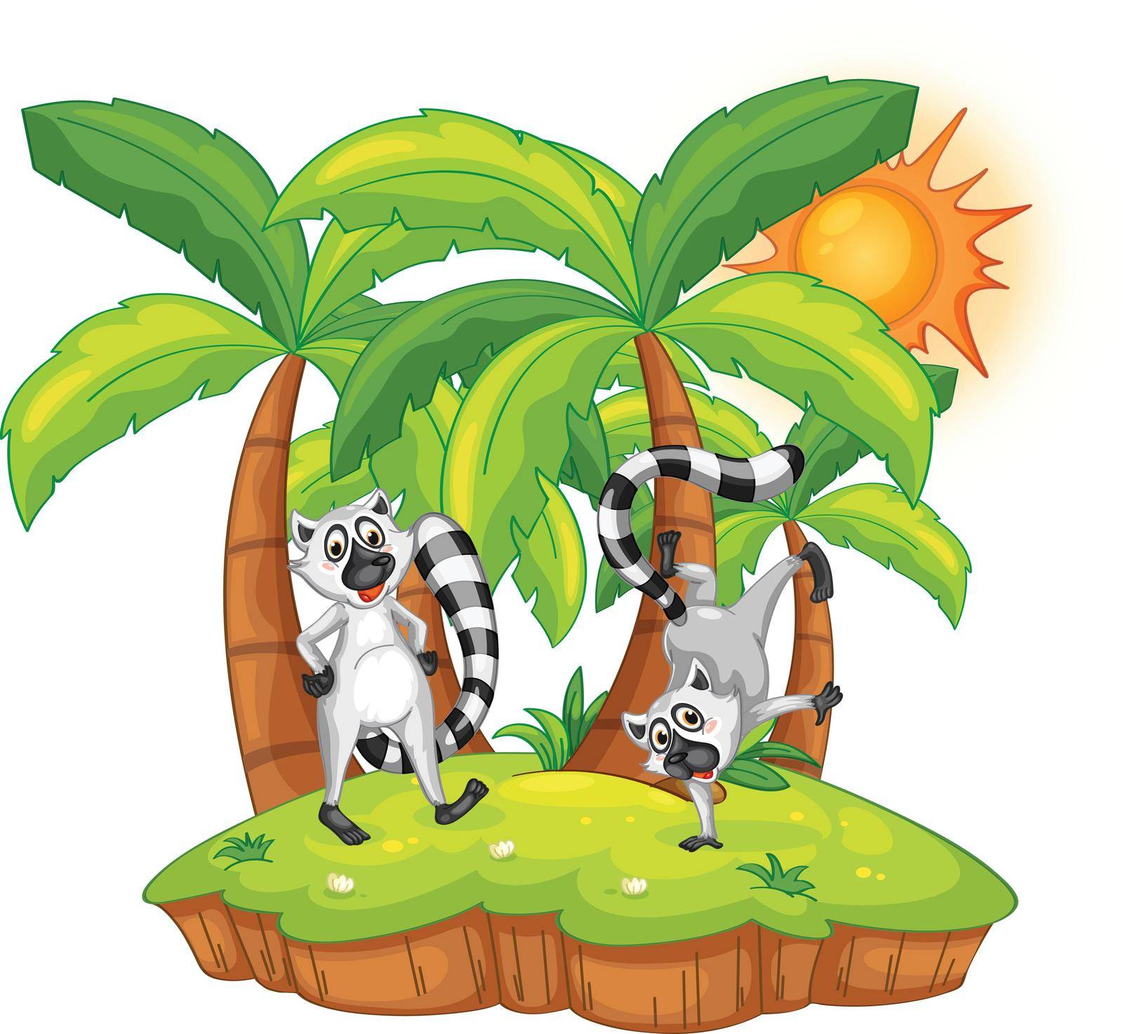 Illustration of lemurs on an island