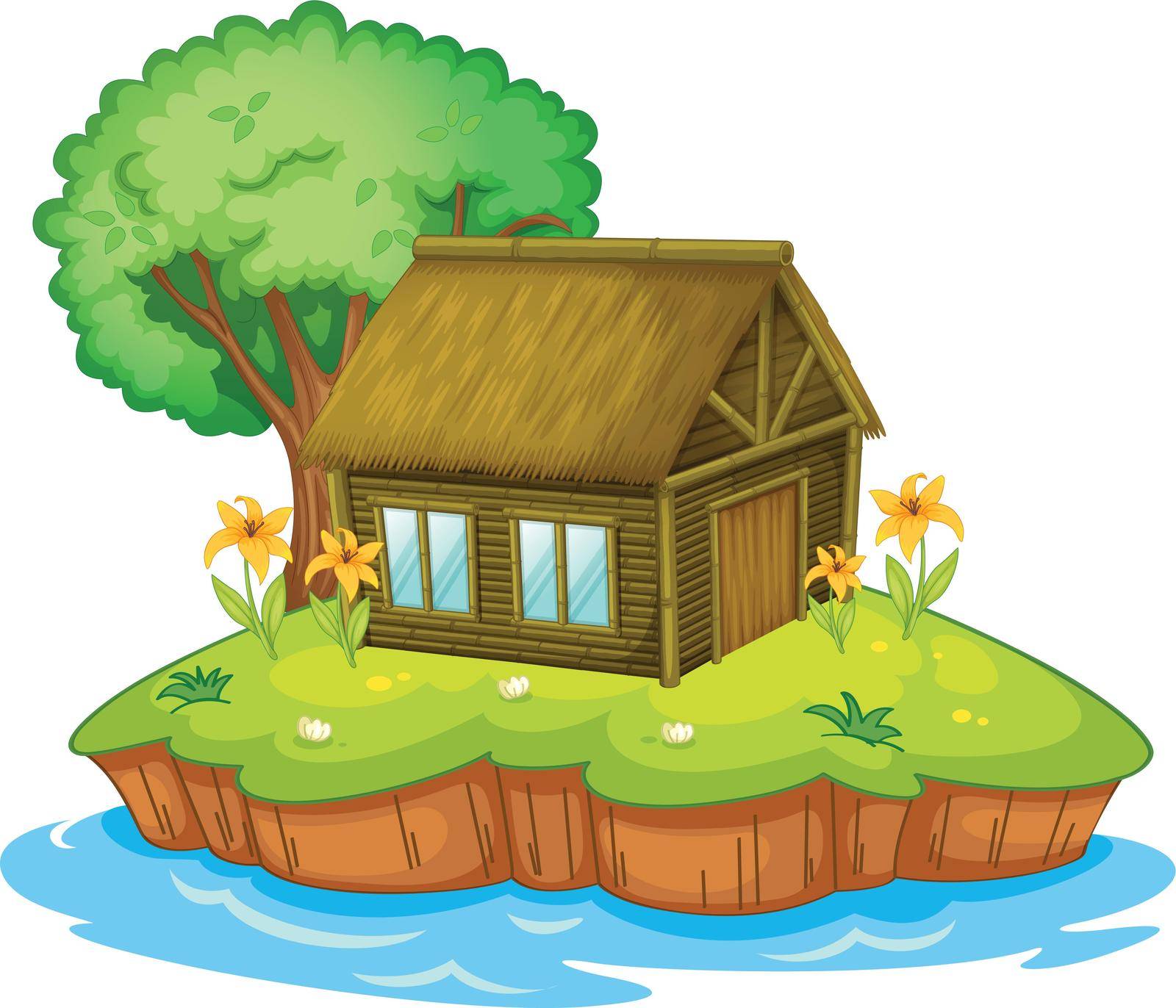 Illustration of a hut on an island
