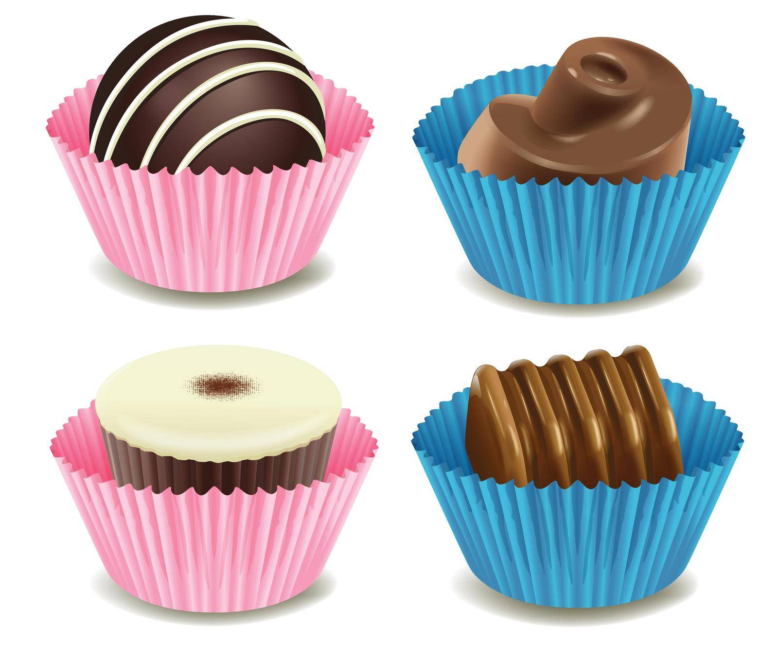 illustration of chocolates in a cup on a white background