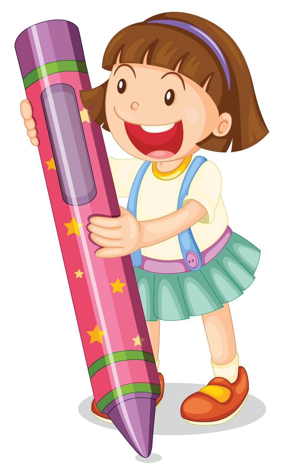 Illustration of a girl with large crayon