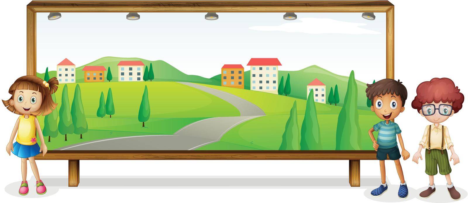 illustration of kids and board on white background