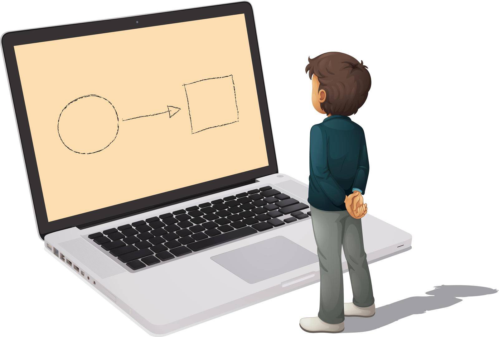 illustration of man and laptop on a white background