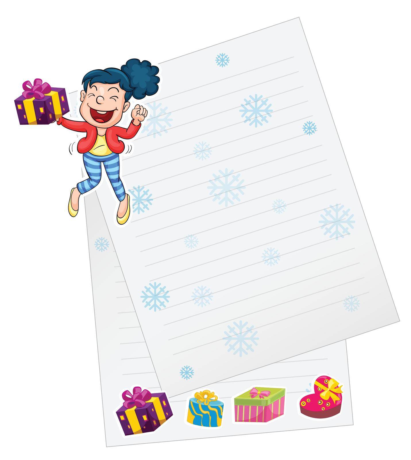illustration of a girl and paper on a white background