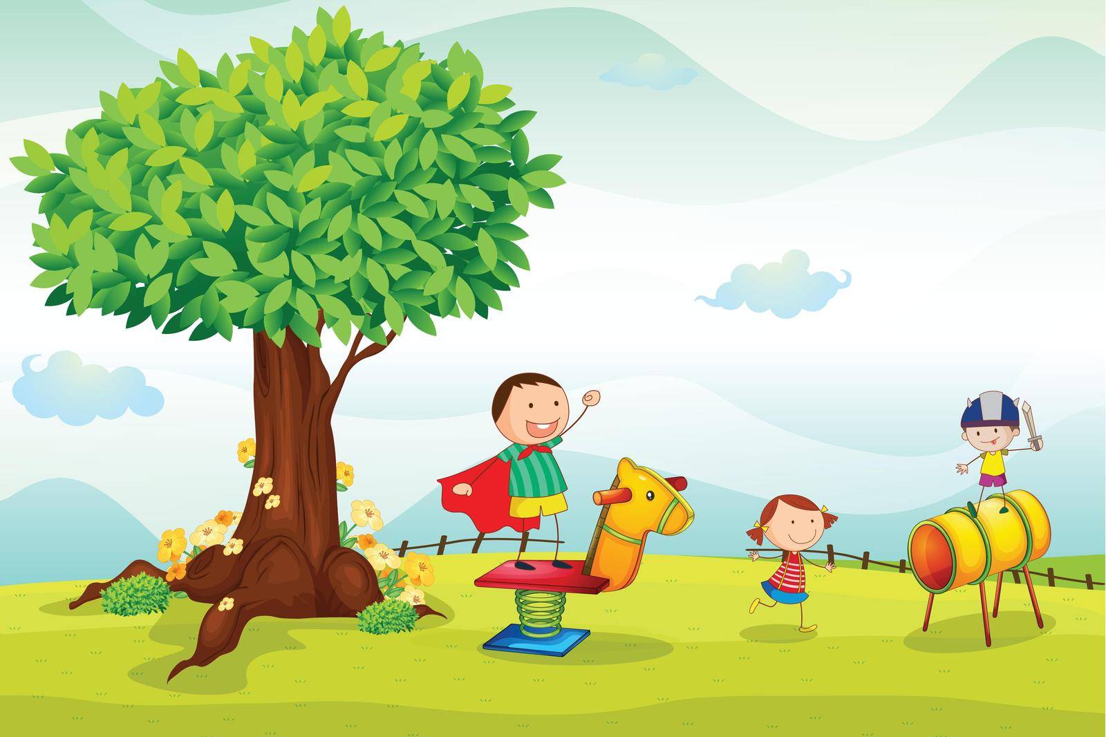illustration of a kids playing in nature