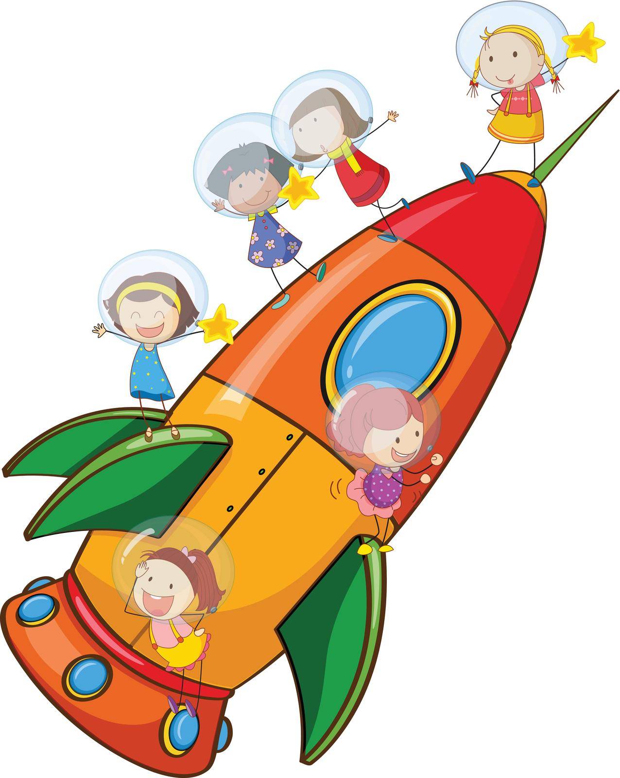 illustration of a kids on rocket on white background