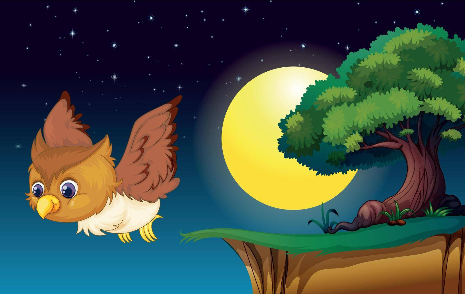 illustration of an owl in a dark night