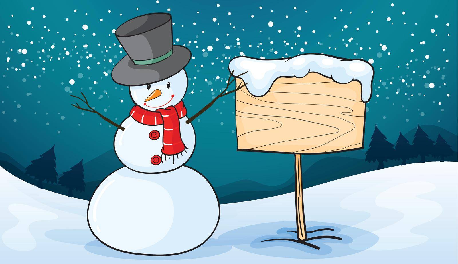 detailed illustration of a snowman in snow land