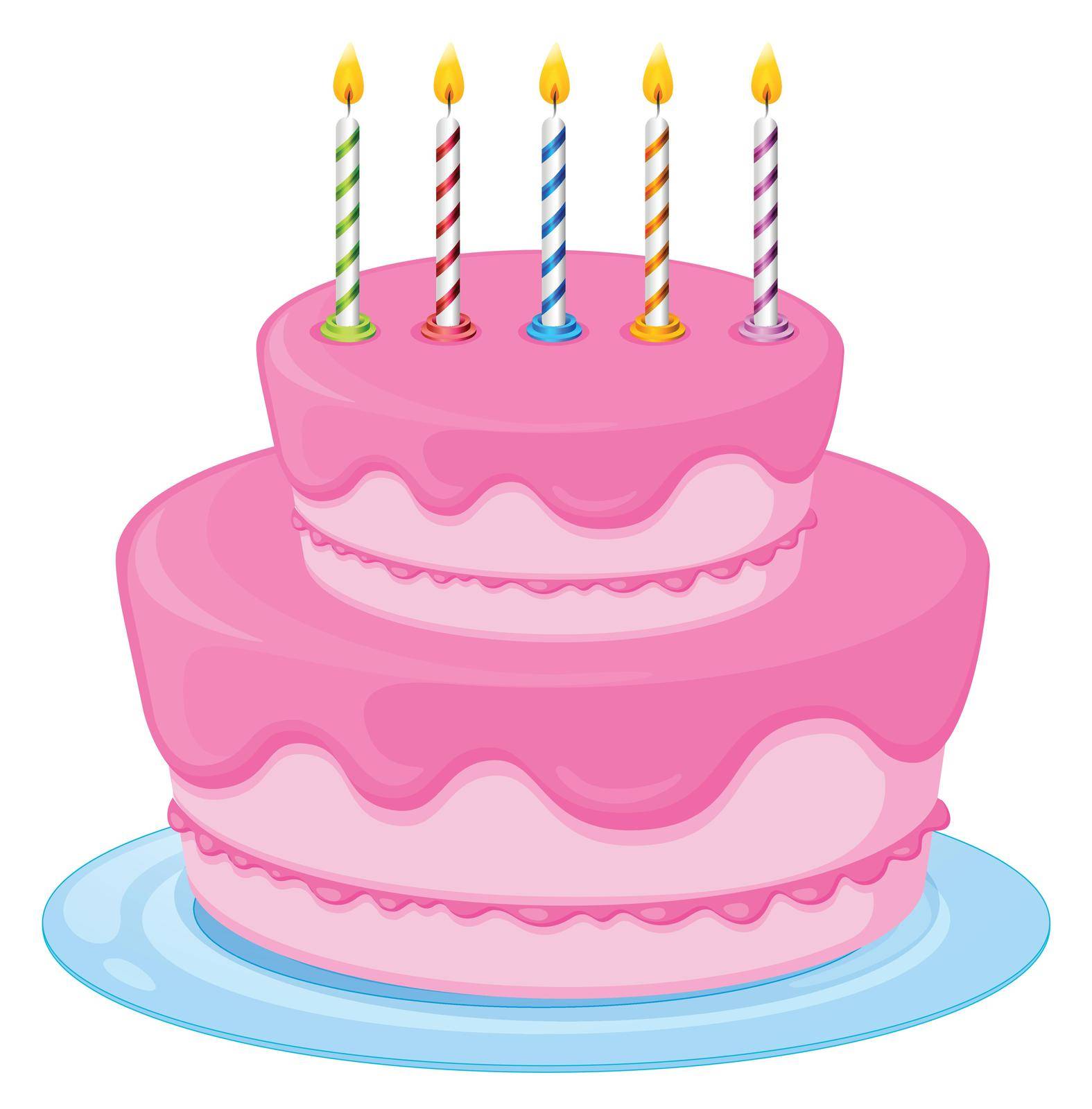 illustration of a pink birthday cake on a white background