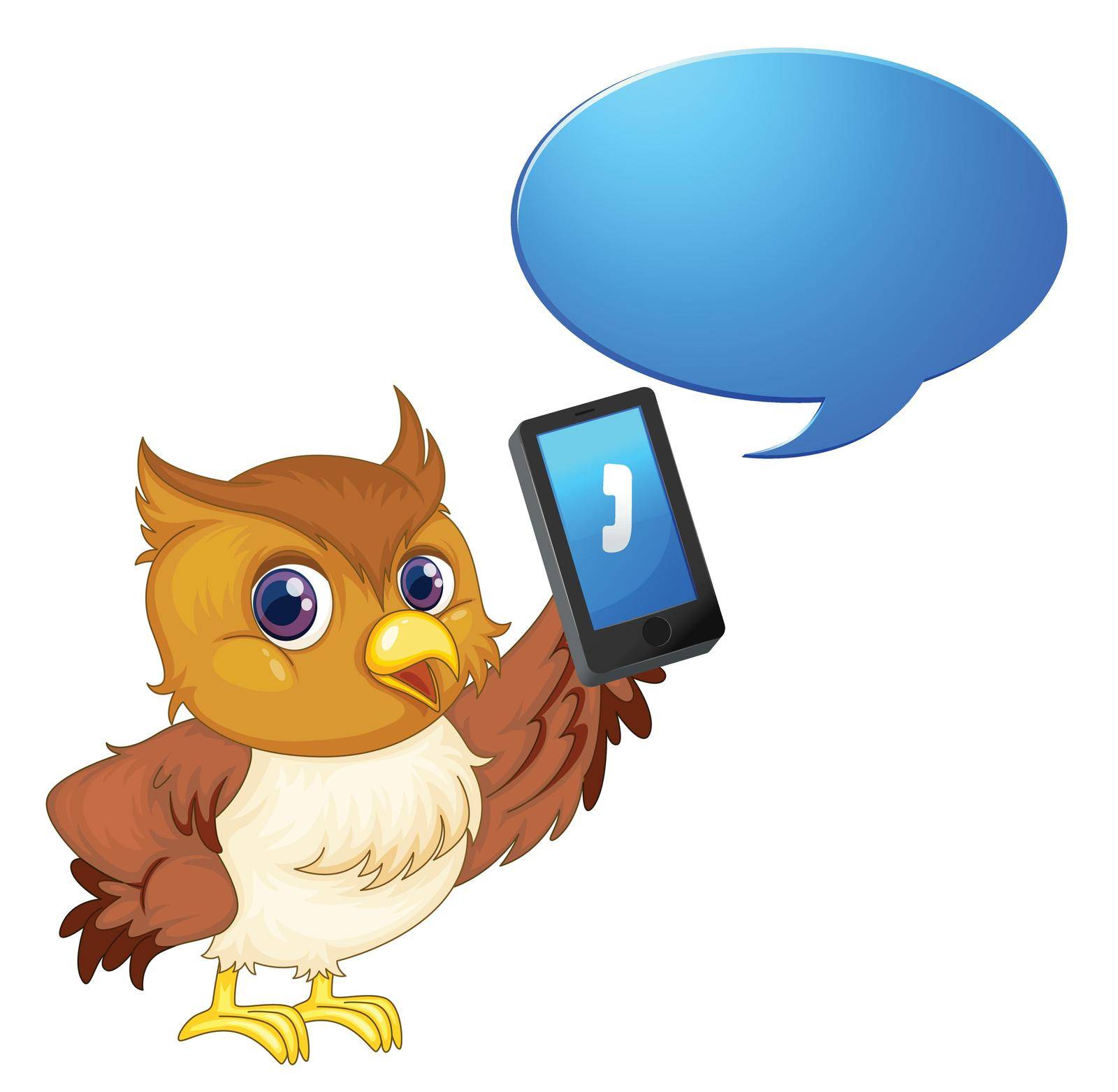 illustration of a bird with cell phone on a white