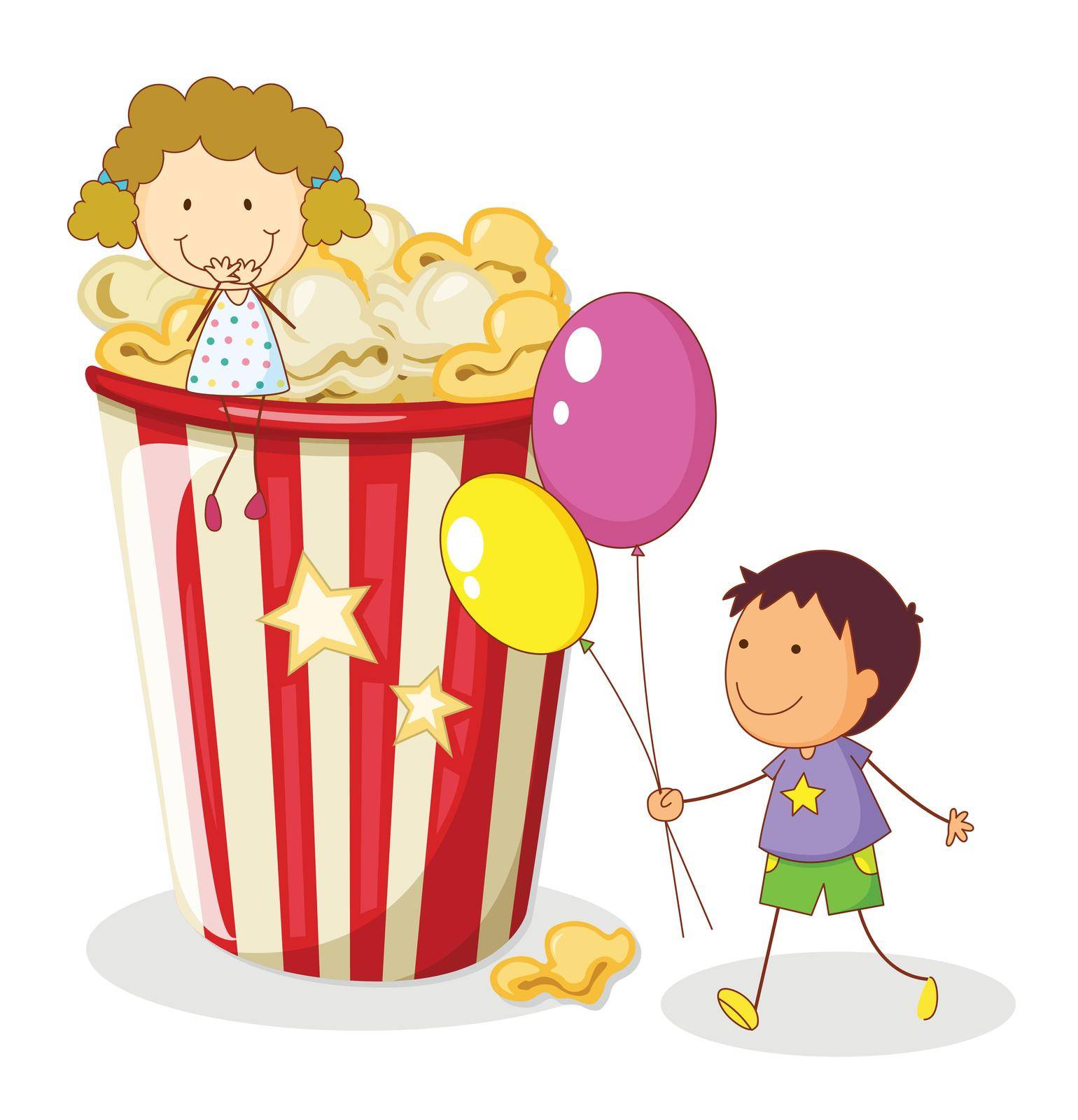 illustration of kids and popcorn on a white background