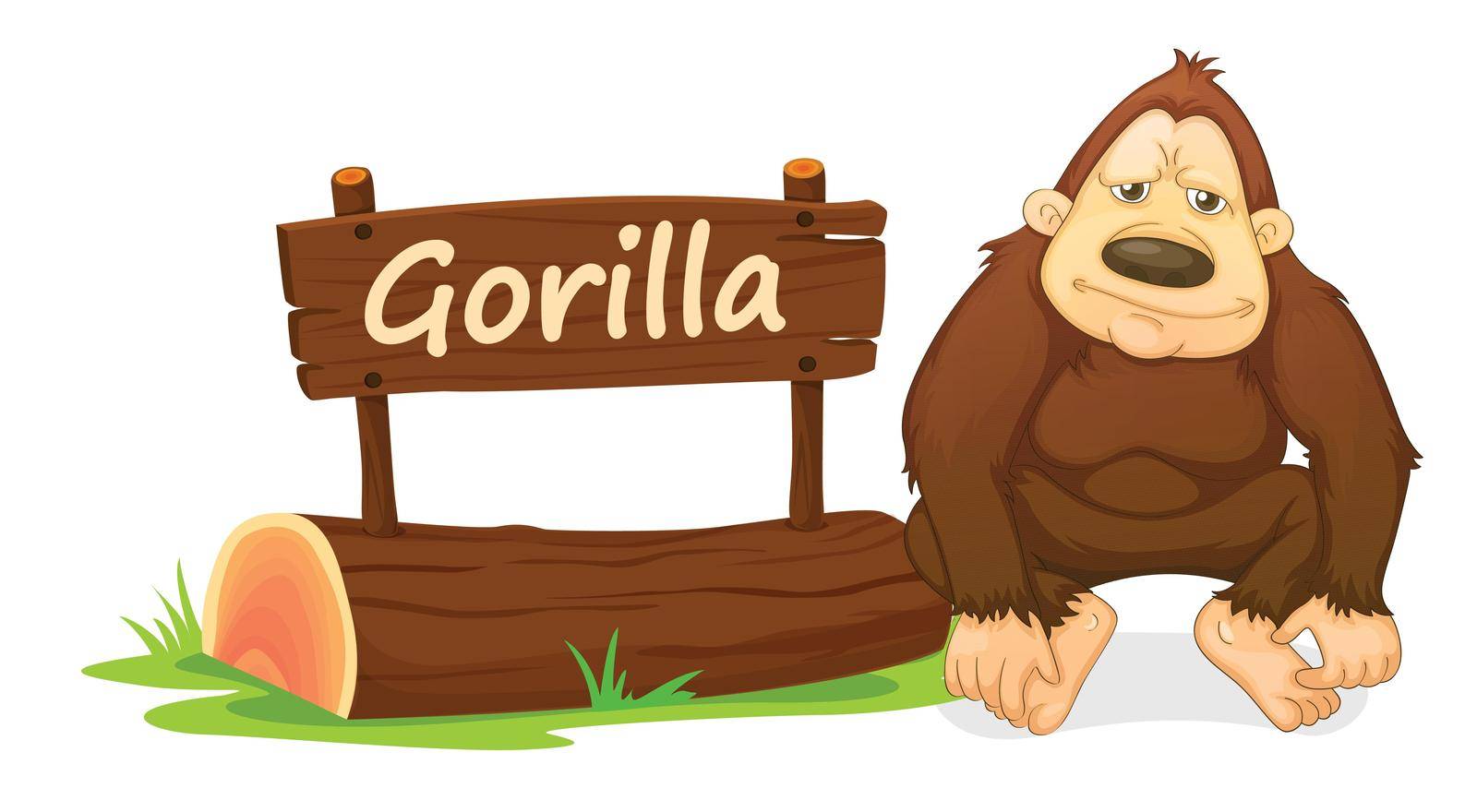 illustration of gorilla and name plate on a white