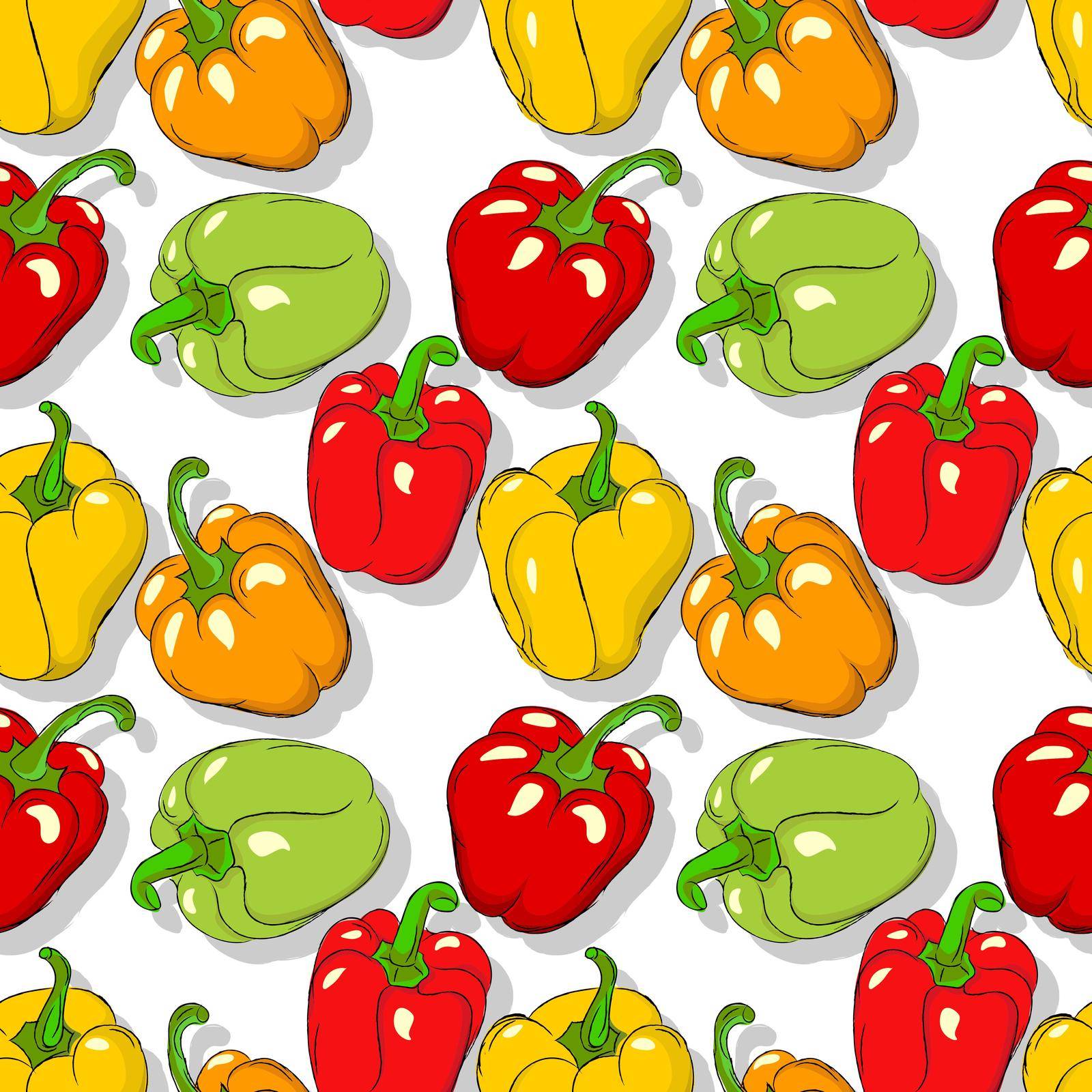 Bell peppers repeating pattern, editable vector template