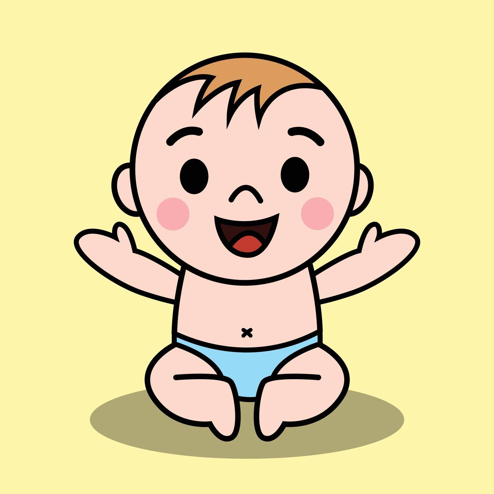 Vector illustration Of a baby. He is sitting and Smiling and open his arms to request to be carry.