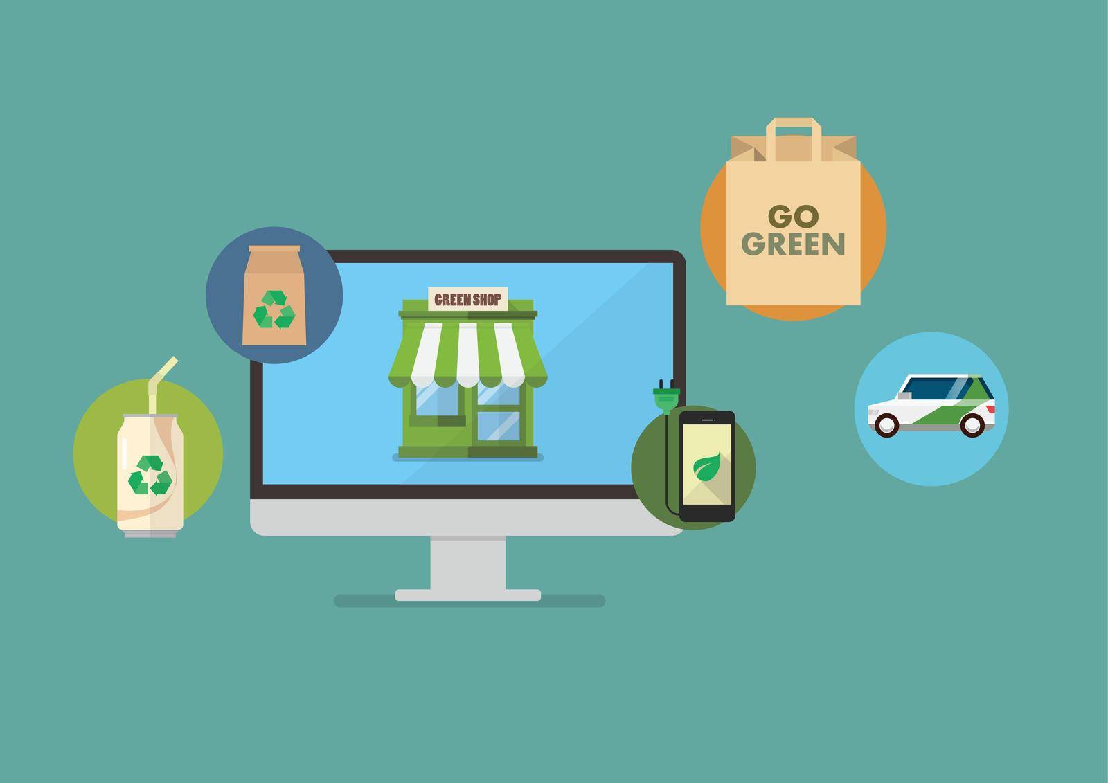 Shopping eco products onliine. Vector illustration