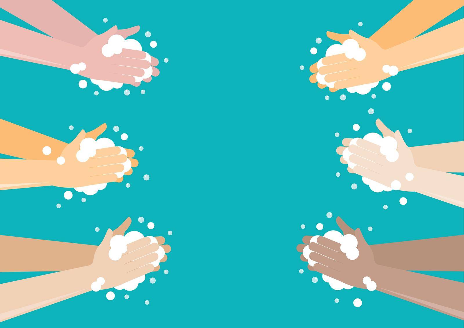 Peoples washing hands with soap. Washing hands with soap to prevent virus and bacteria. vector illustration