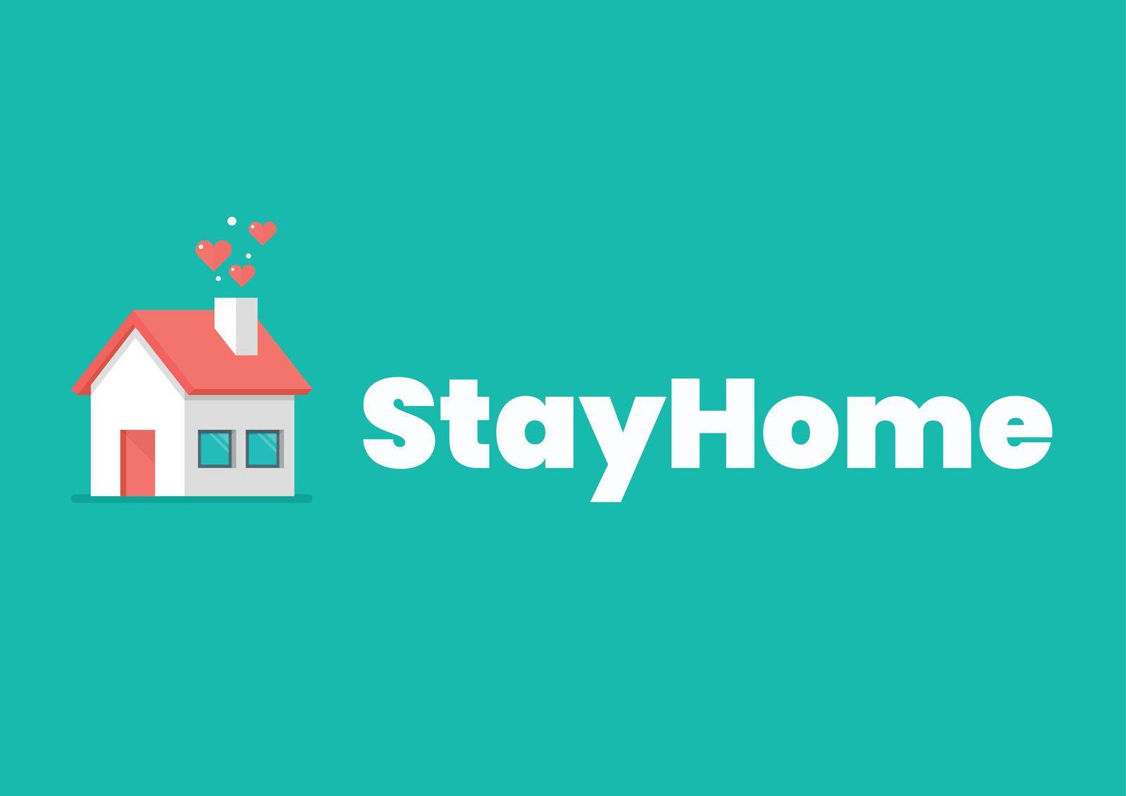 Stay at home slogan with house icon. Vector illustration