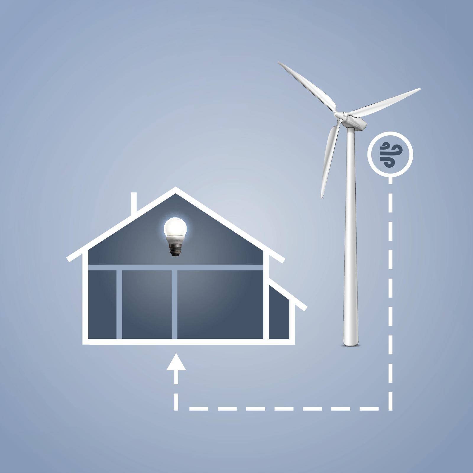 Vector infographics house with wind turbine for electric energy generation