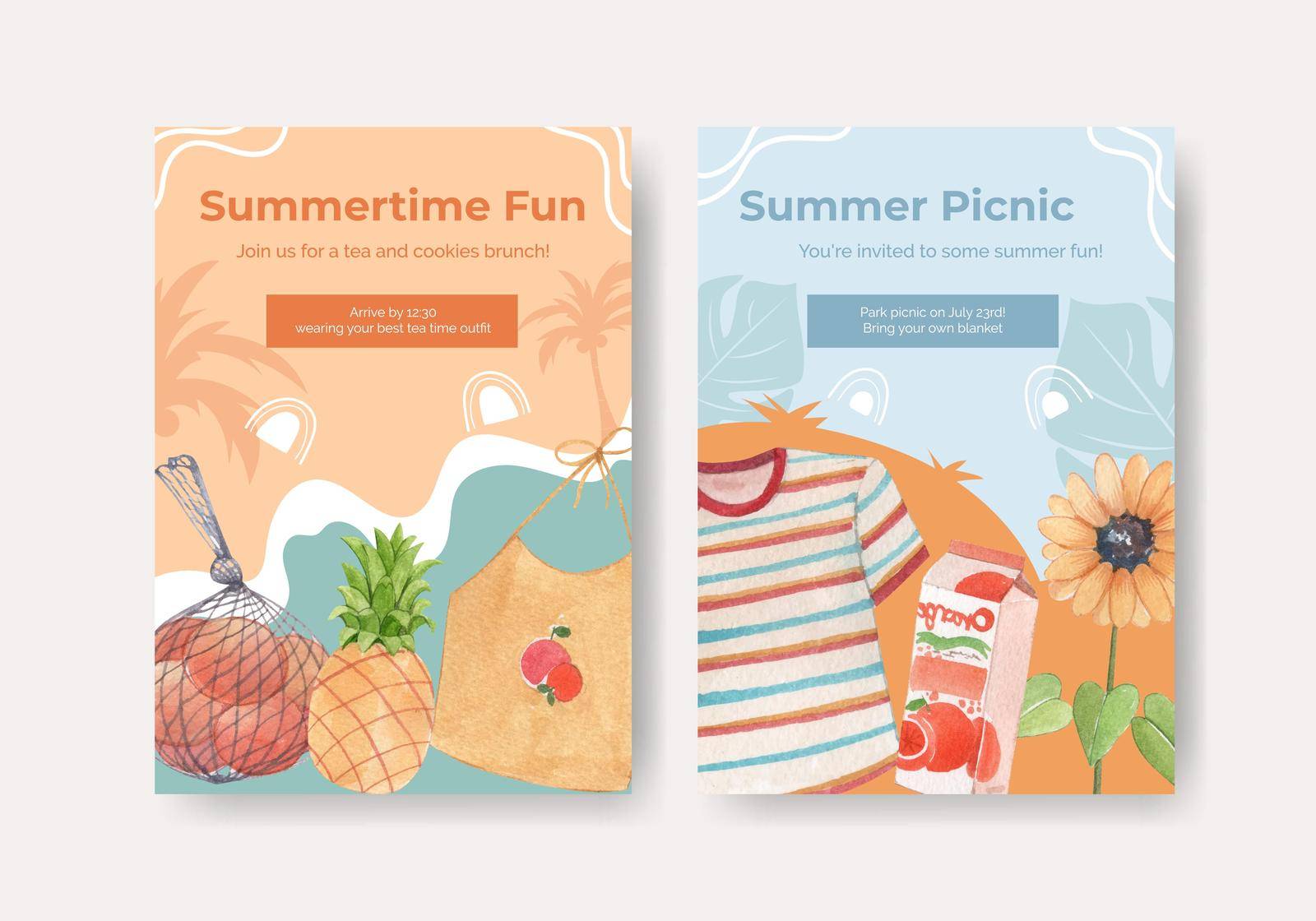 Card template with summer cottagecore concept,watercolor style by Photographeeasia