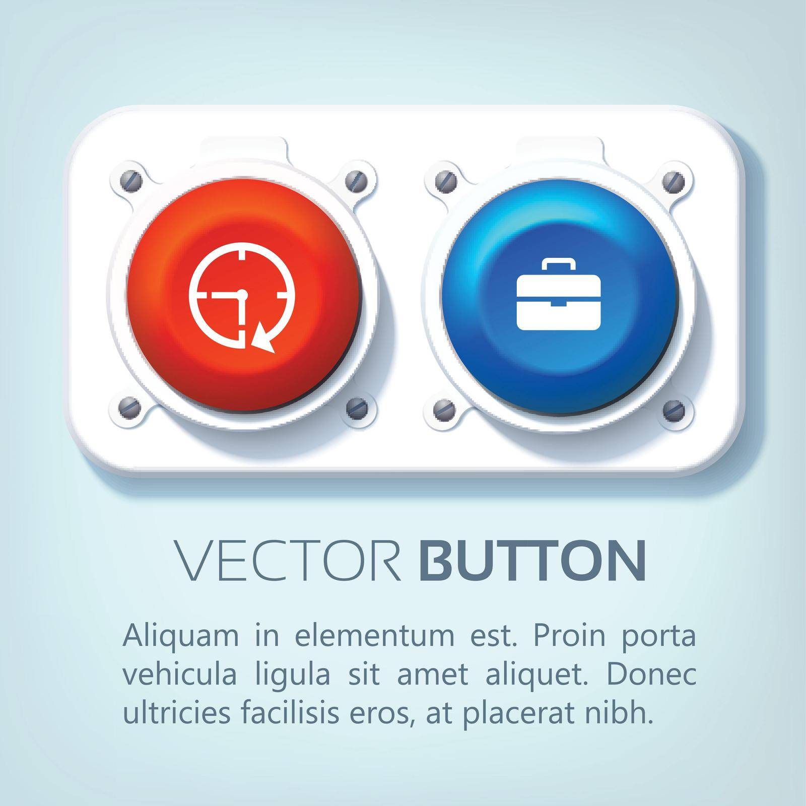 Web business infographics with metal panel colorful round buttons and icons on light background isolated vector illustration