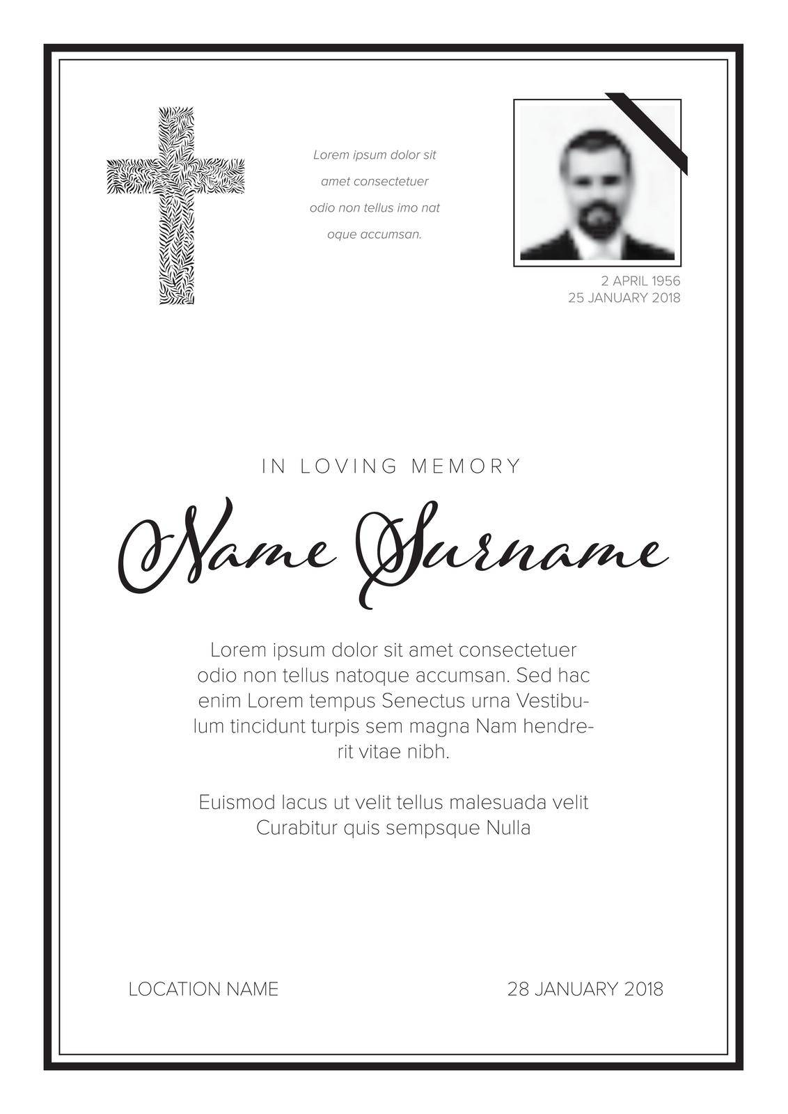 Funeral death notice card template by orson