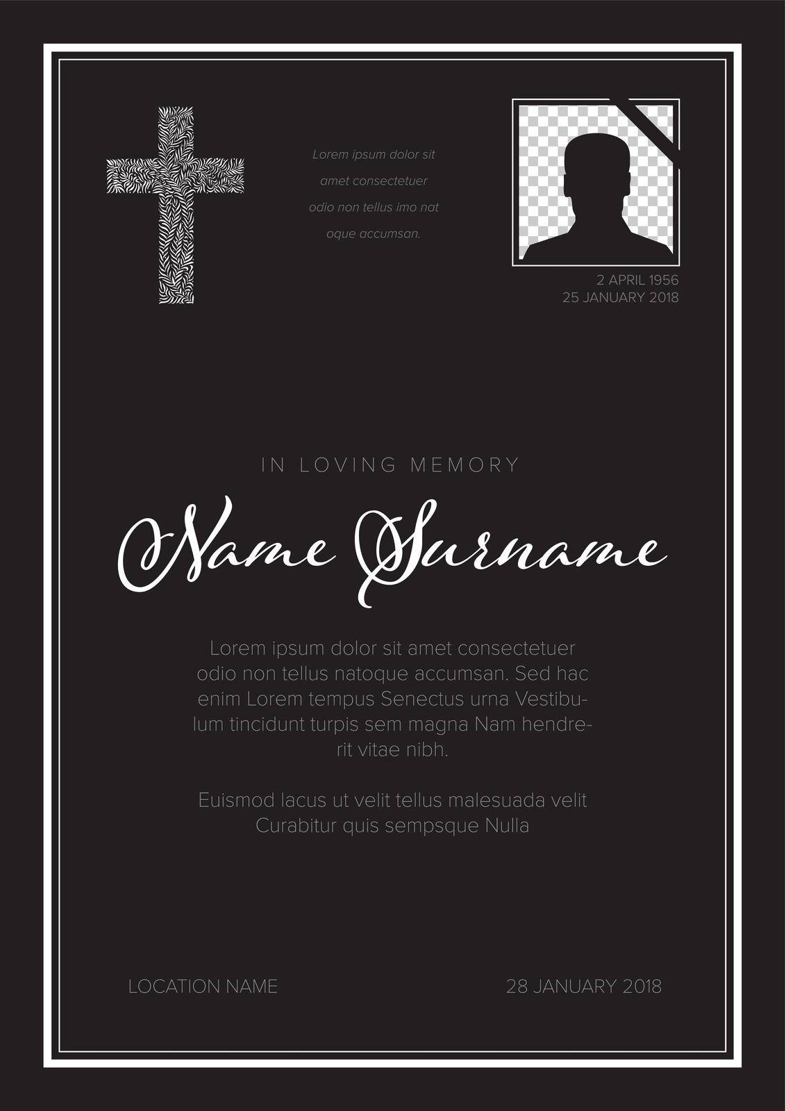 Black Funeral death notice card template by orson