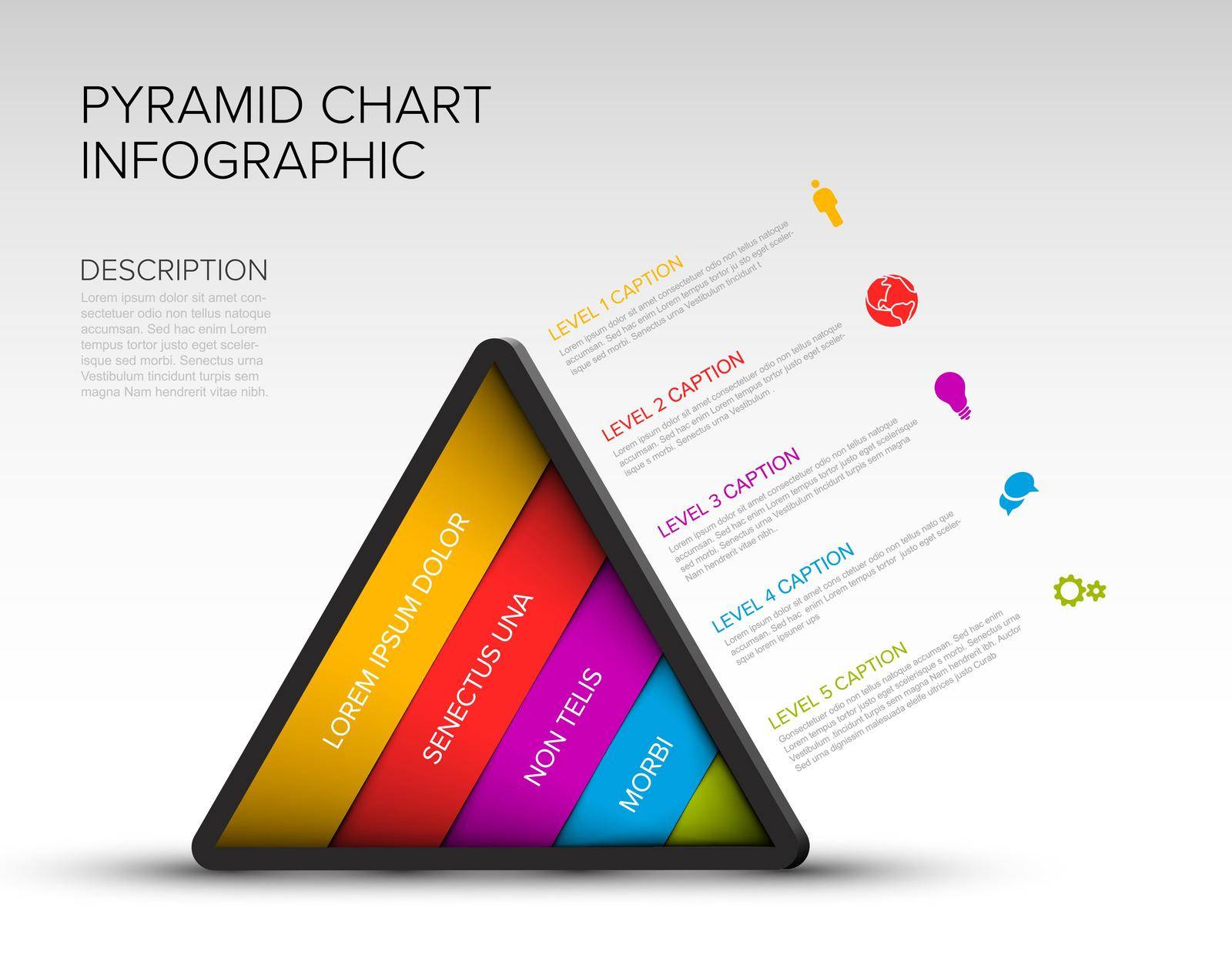 Layers pyramid or funnel infographic template - light color reverse funnel infochart on white background