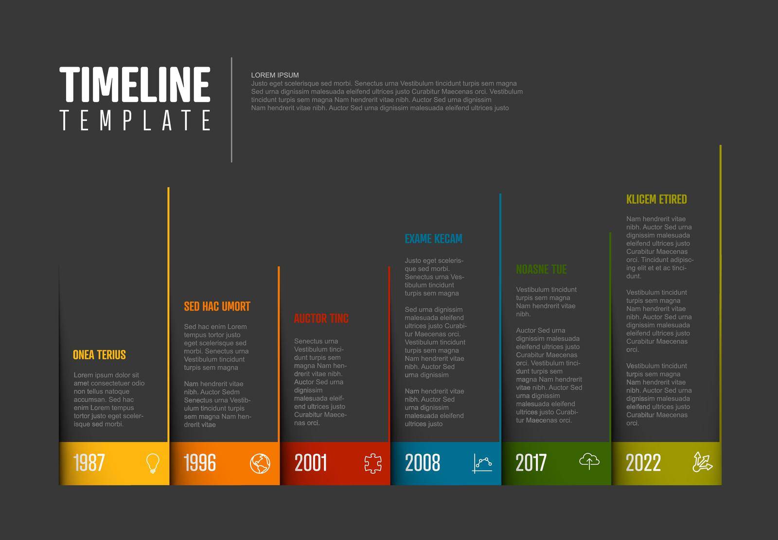 Dark Infographic Timeline Template with corner pages and icons by orson