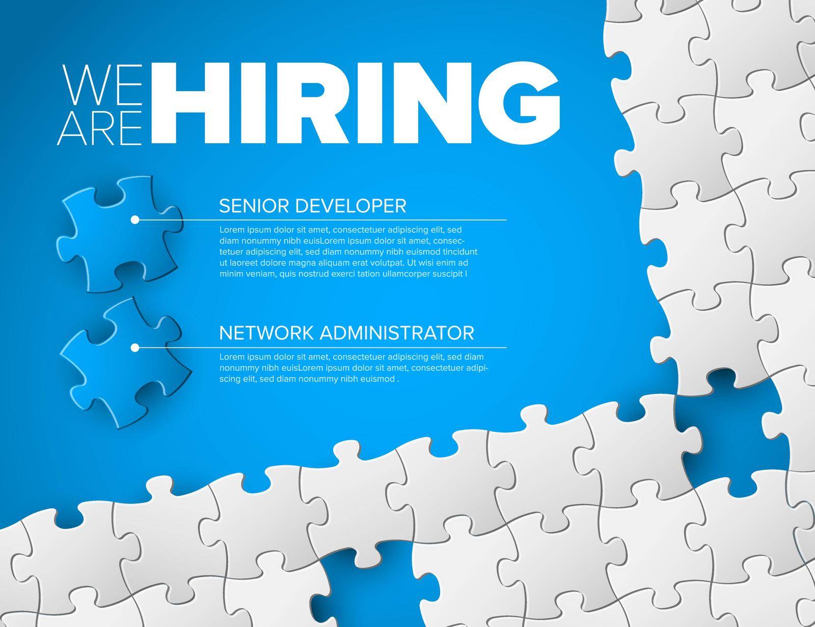 We are hiring minimalistic blue flyer template with puzzle by orson